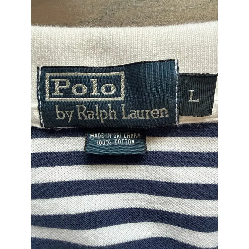 Polo by Ralph Lauren Men's Blue Stripe Cotton Pique Polo Size Large